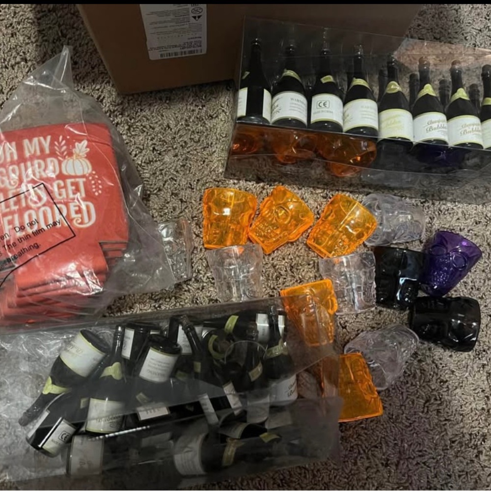 New Adult Stocking stuffers/favors Coozies, skull shotglasses, champagne bubbles